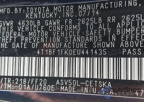 2014 Toyota Camry Se из США, поврежденный, VIN 4T1BF1FK0EU441435